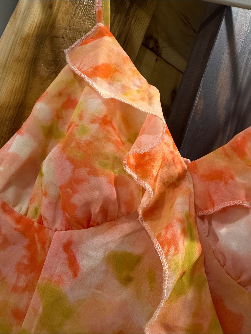 Floral Ruffle Slip Dress in Coral & Lime - Picture 2 of 10